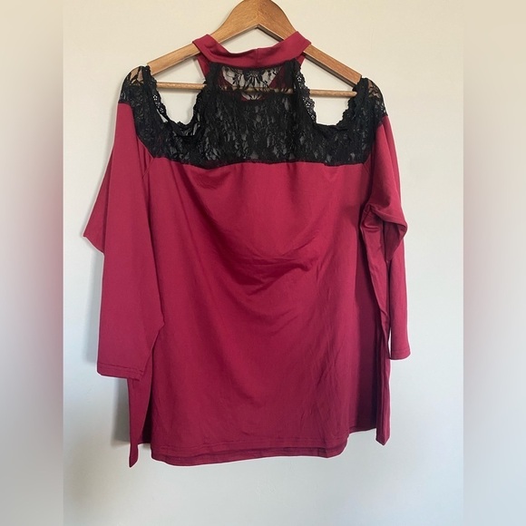Shein - Maroon and black lace cold shoulder - Picture 5 of 6